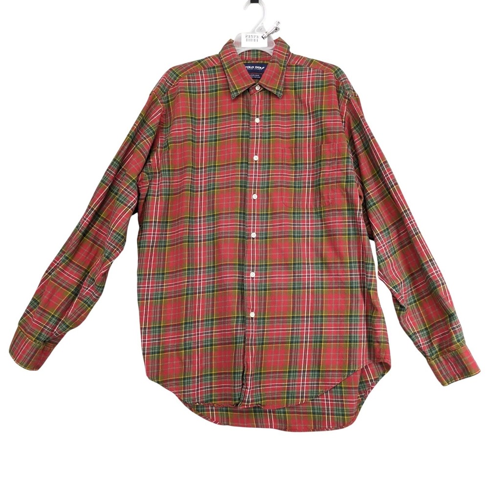Vintage 90s Polo Golf Ralph Lauren Marlowe Plaid Button Shirt Mens L Red Green